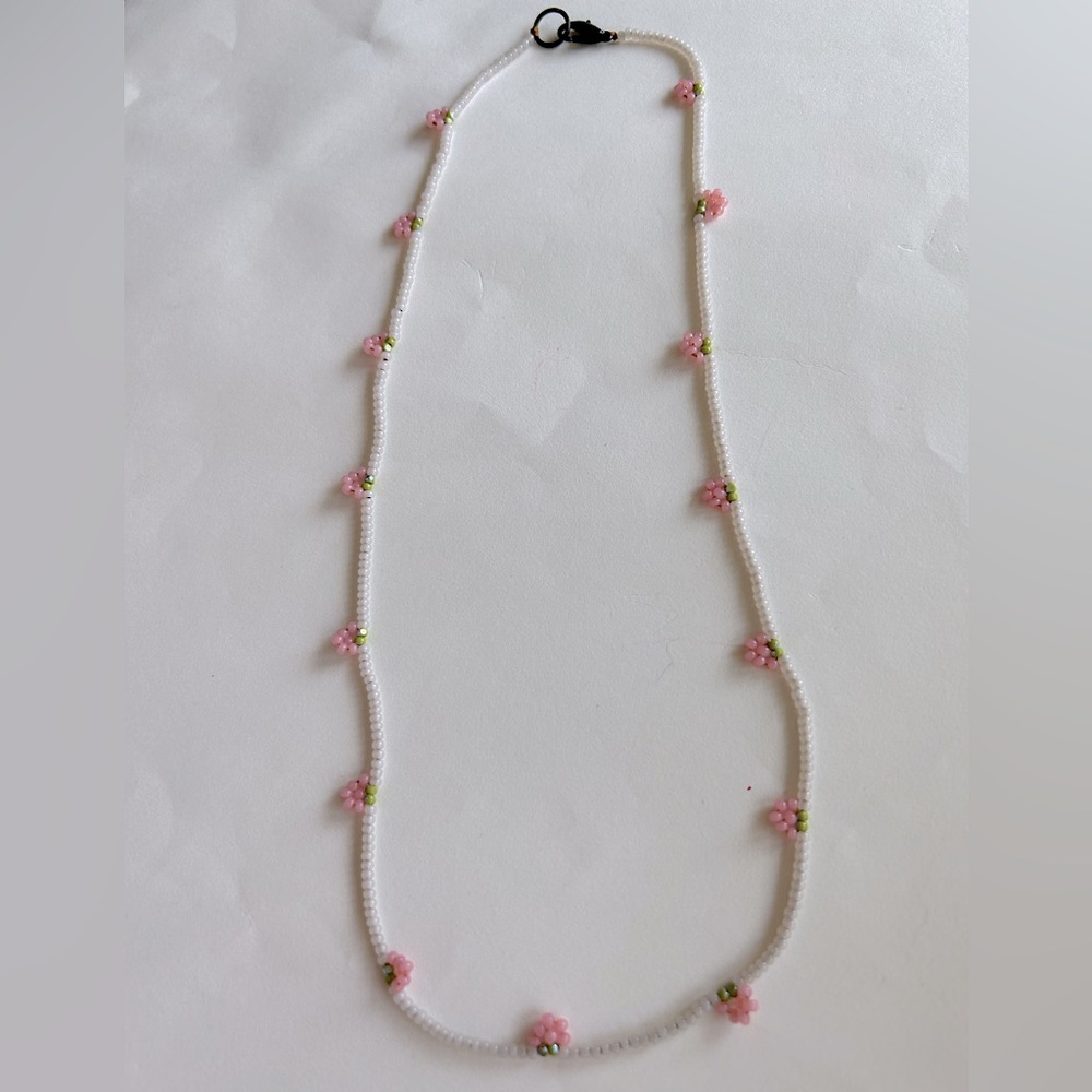Beaded Dainty Pink Strawberry Choker demure Necklace